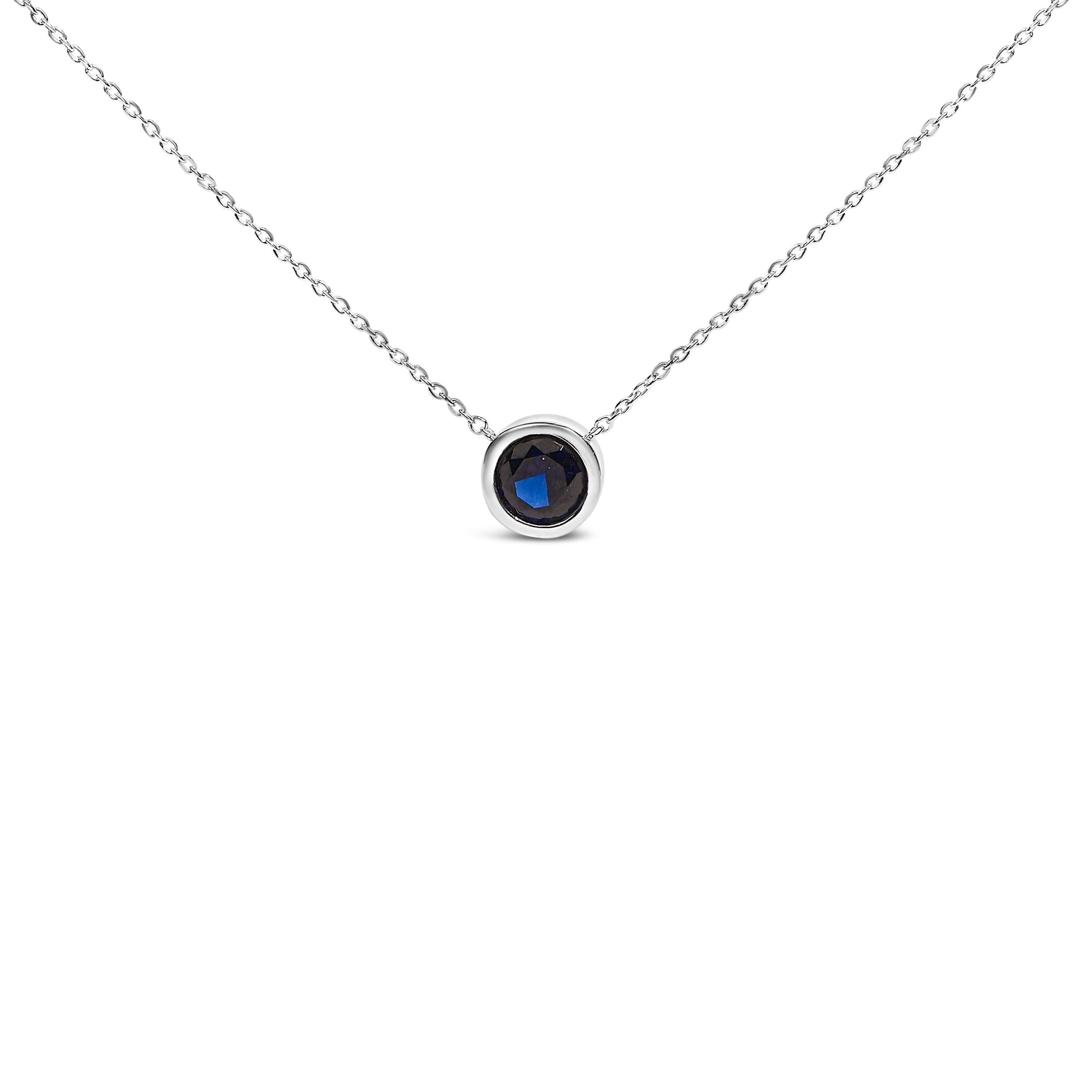 .925 Sterling Silver 7MM Bezel Set Created Purple Amethyst Pendant Necklace - 18" Inches