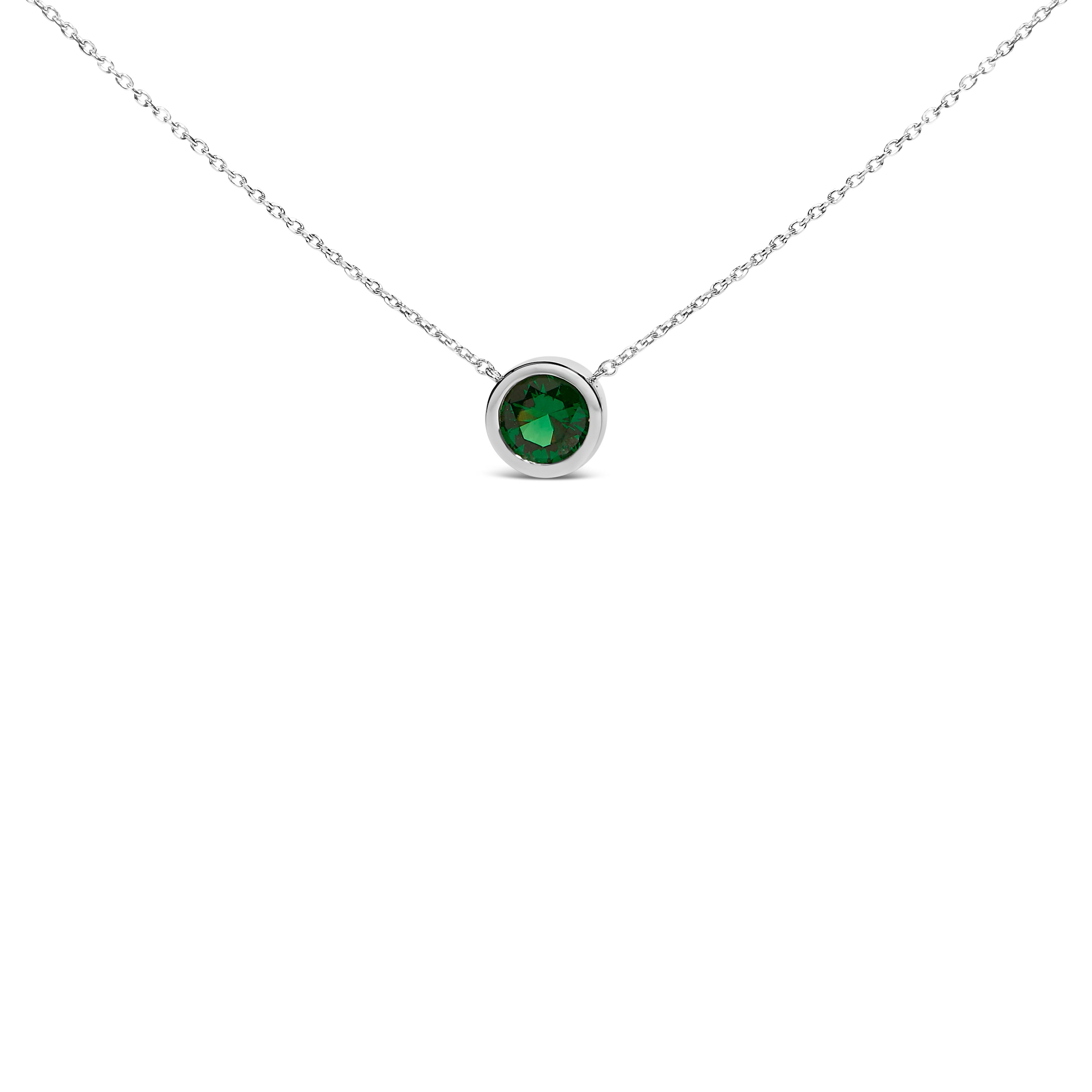 .925 Sterling Silver 7MM Bezel Set Created Purple Amethyst Pendant Necklace - 18" Inches