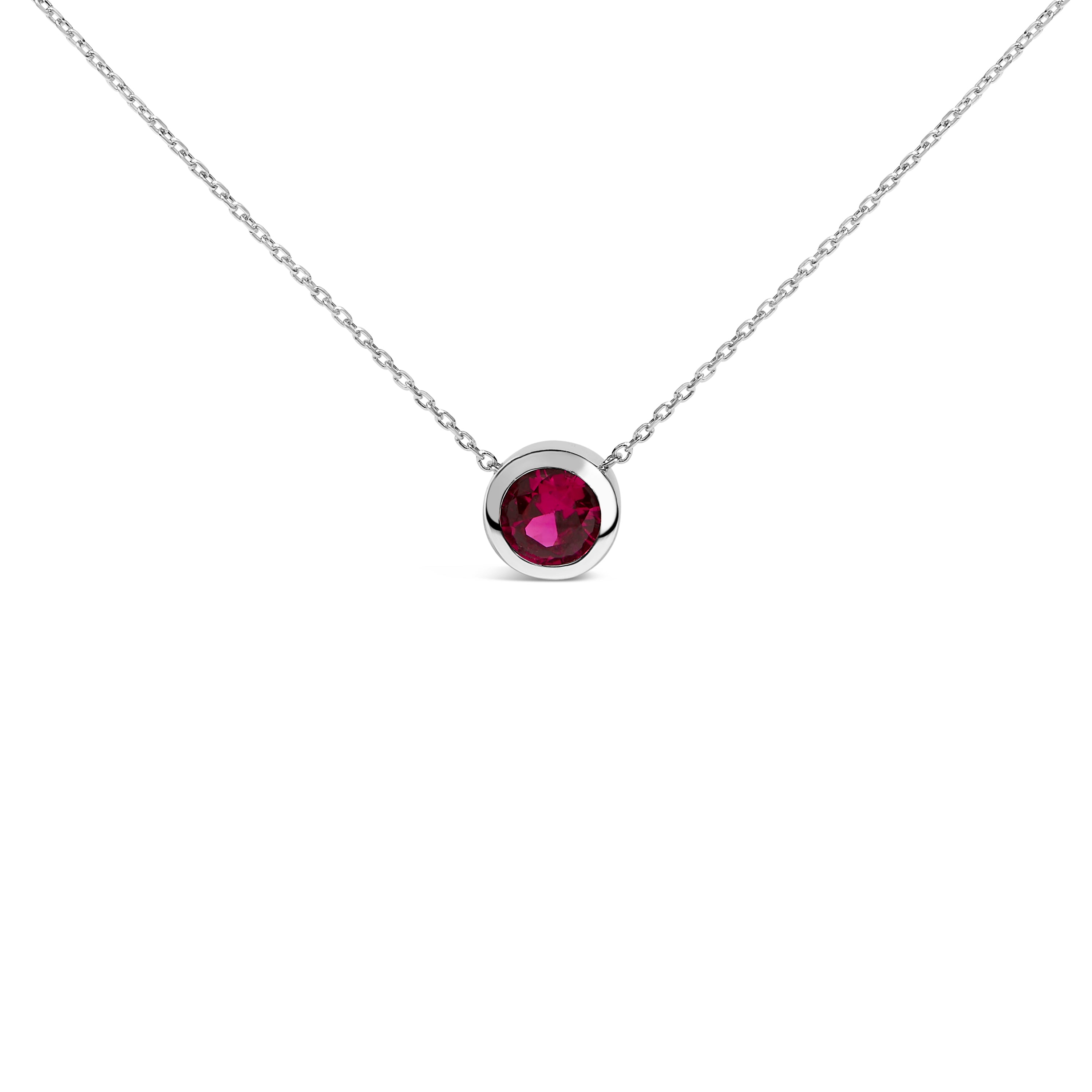 .925 Sterling Silver 7MM Bezel Set Created Purple Amethyst Pendant Necklace - 18" Inches