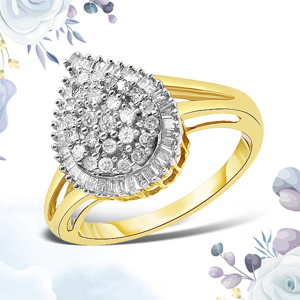 14K Yellow and White Gold 1.00 Cttw Round and Baguette-Cut Diamond Ballerina Cocktail Ring (H-I Color, SI2-I1 Clarity)