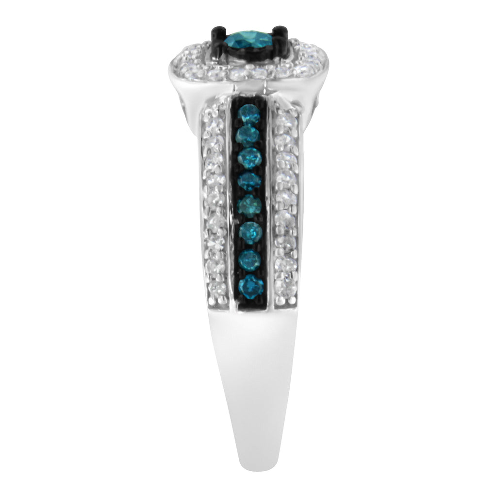 .925 Sterling Silver Treated Blue Miracle-Set Diamond Engagement Ring (1/2 Cttw, J-K Color, I1-I2 Clarity) - Size 6
