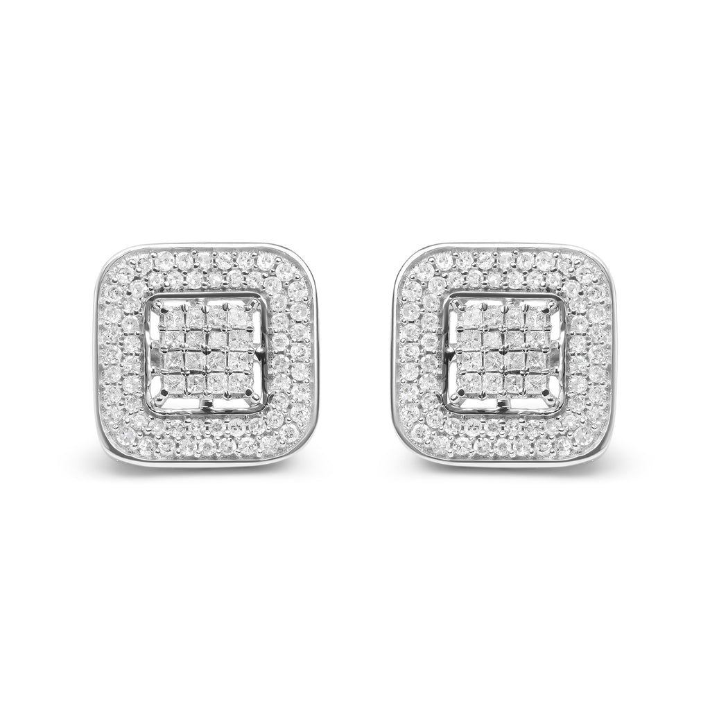 10K White Gold 1.0 Cttw Round and Princess Cut Diamond Composite Open Halo Stud Earrings (H-I Color, SI1-SI2 Clarity)