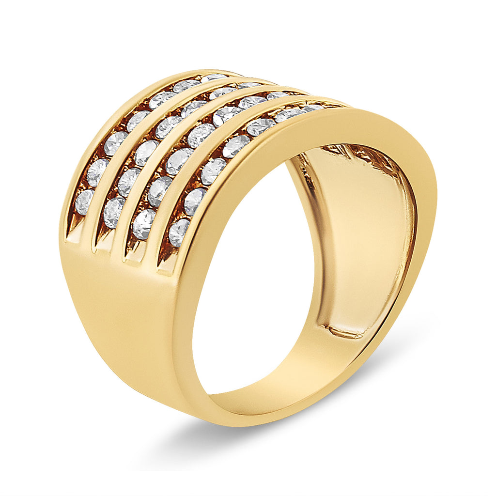10K Yellow Gold Plated .925 Sterling Silver 1 1/2 Cttw Diamond 4 Row Channel Band Ring (Champagne Color, I2-I3 Clarity) Size 7