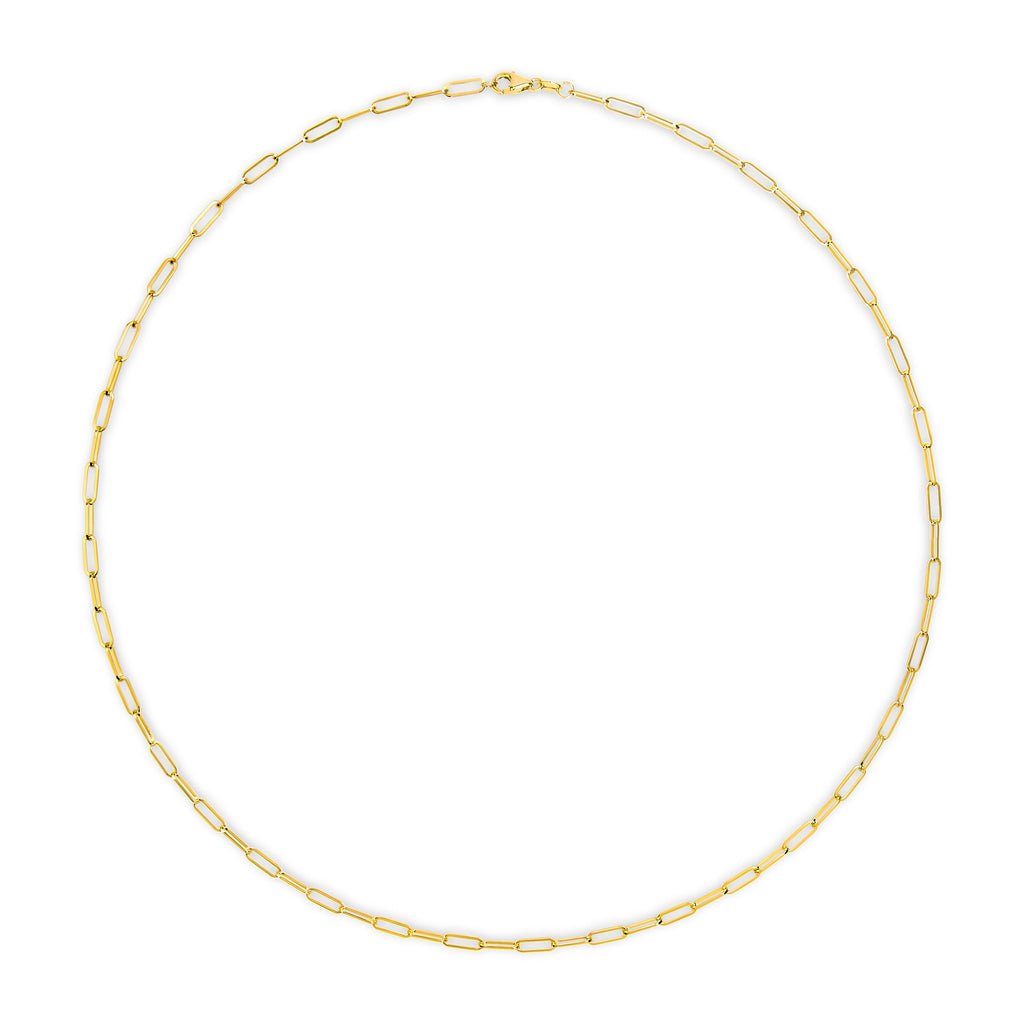 Solid 14K Yellow Gold 2.5mm Paperclip Chain Necklace Unisex 18" Inches