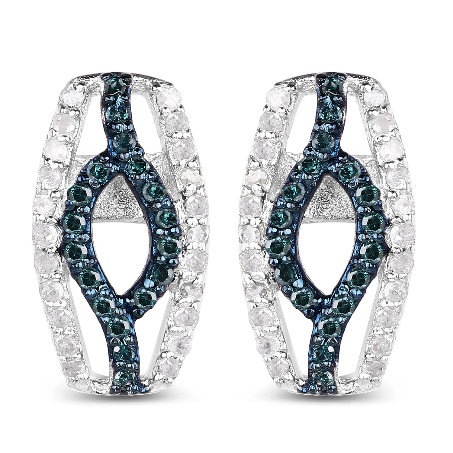 0.42 Carat Genuine Blue Diamond & White Diamond .925 Sterling Silver Earrings