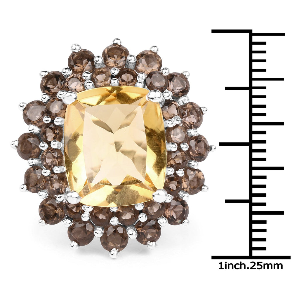 8.95 Carat Genuine Citrine and Smoky Quartz .925 Sterling Silver Ring