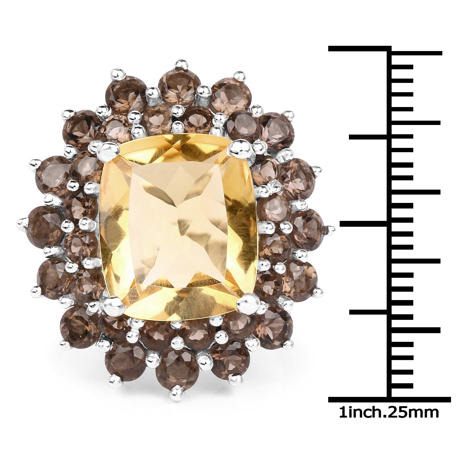 8.95 Carat Genuine Citrine and Smoky Quartz .925 Sterling Silver Ring