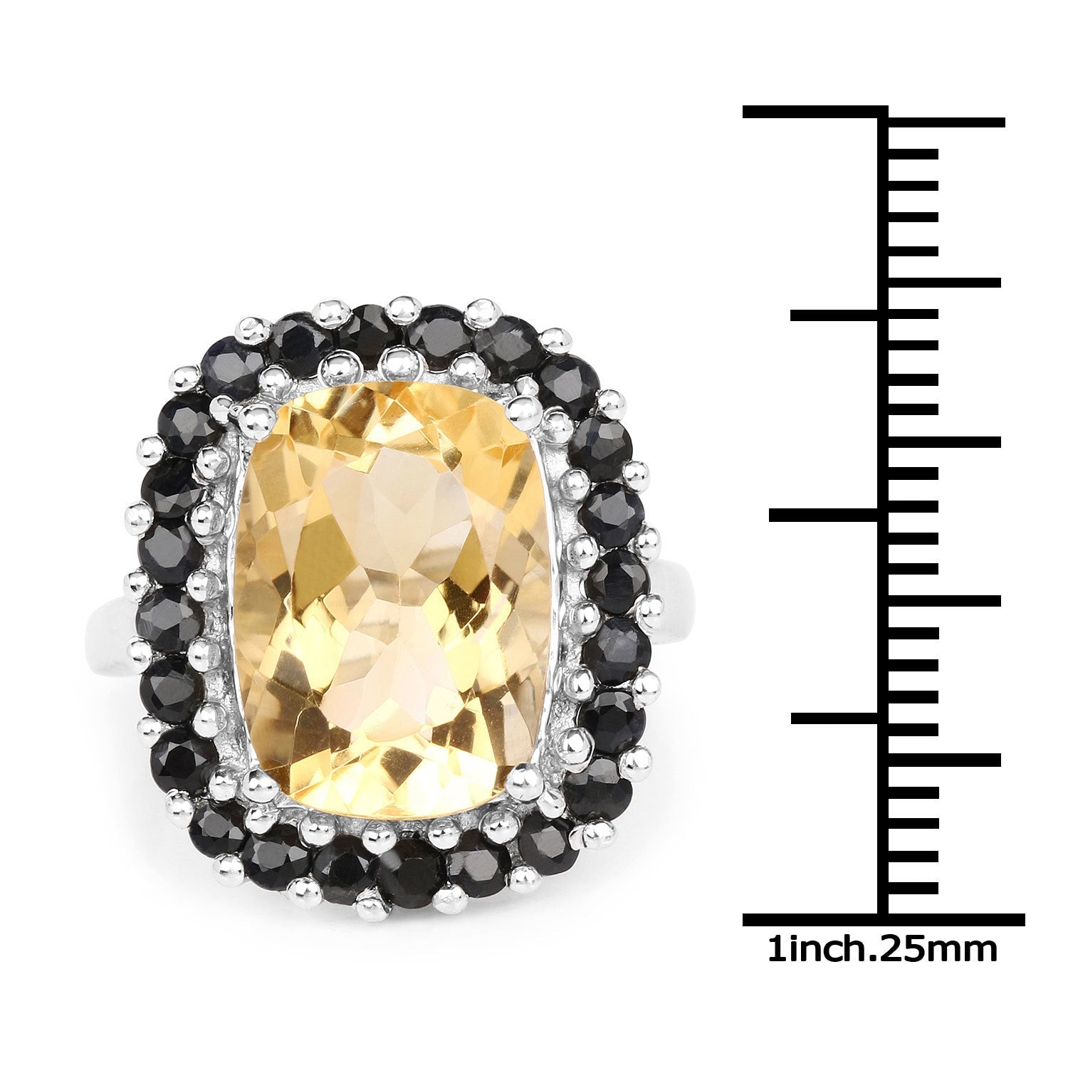 7.46 Carat Genuine Citrine and Black Spinel .925 Sterling Silver Ring