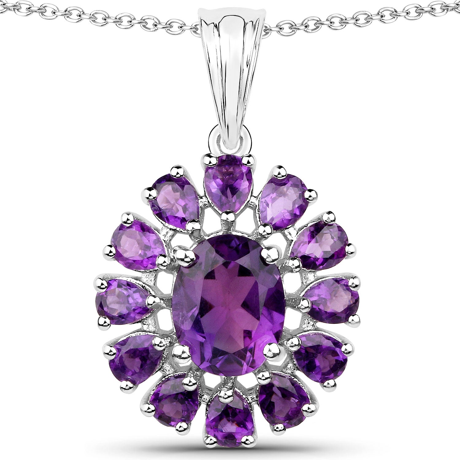 11.60 Carat Genuine Amethyst and White Topaz .925 Sterling Silver 3 Piece Jewelry Set (Ring, Earrings, and Pendant w/ Chain)