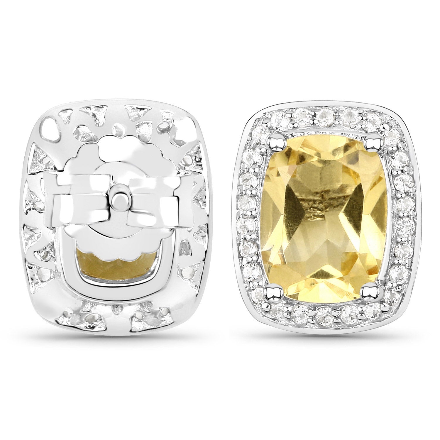 2.81 Carat Genuine Citrine and White Topaz .925 Sterling Silver Earrings