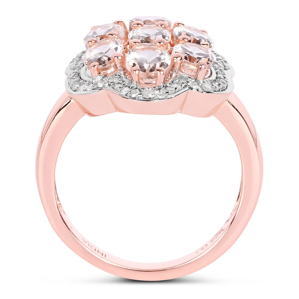 3.06 Carat Genuine Morganite and White Diamond .925 Sterling Silver Ring