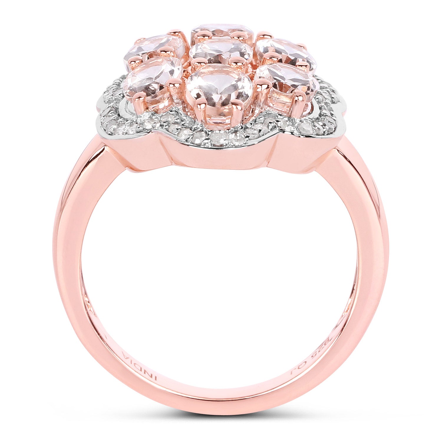 3.06 Carat Genuine Morganite and White Diamond .925 Sterling Silver Ring