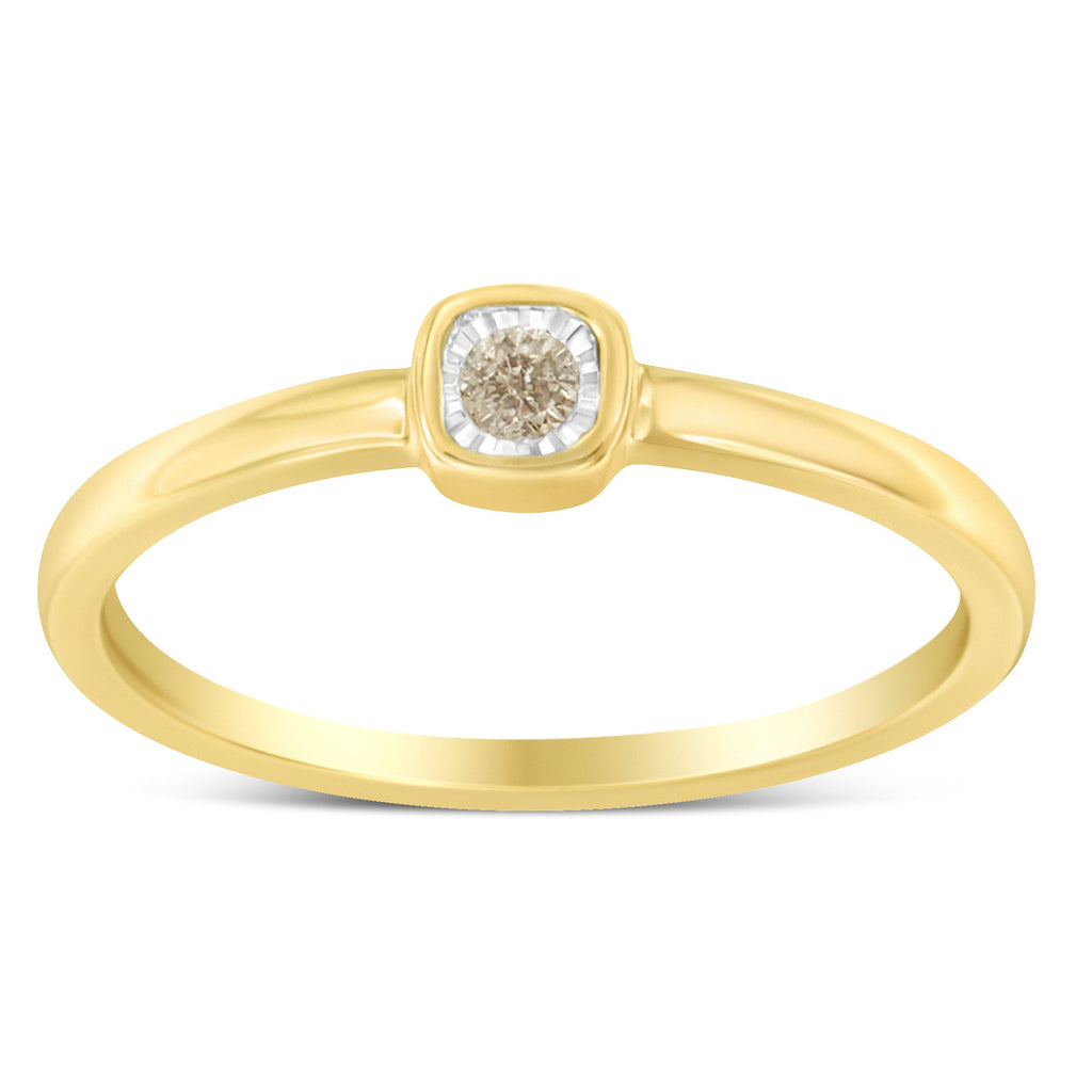 14K Yellow Gold Plated .925 Sterling Silver 1/20 Carat Diamond Square Cushion-Shaped Miracle Set Petite Fashion Promise Ring (J-K Color, I1-I2 Clarity) - Size 6