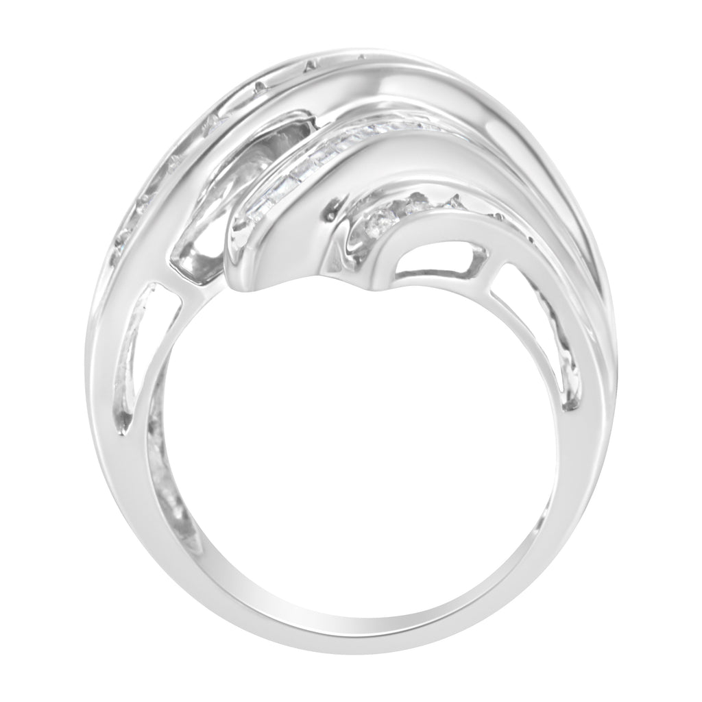 10K White Gold Round and Baguette Cut Diamond Channel Ring (3/4 Cttw, H-I Color, SI2-I1 Clarity) - Size 7