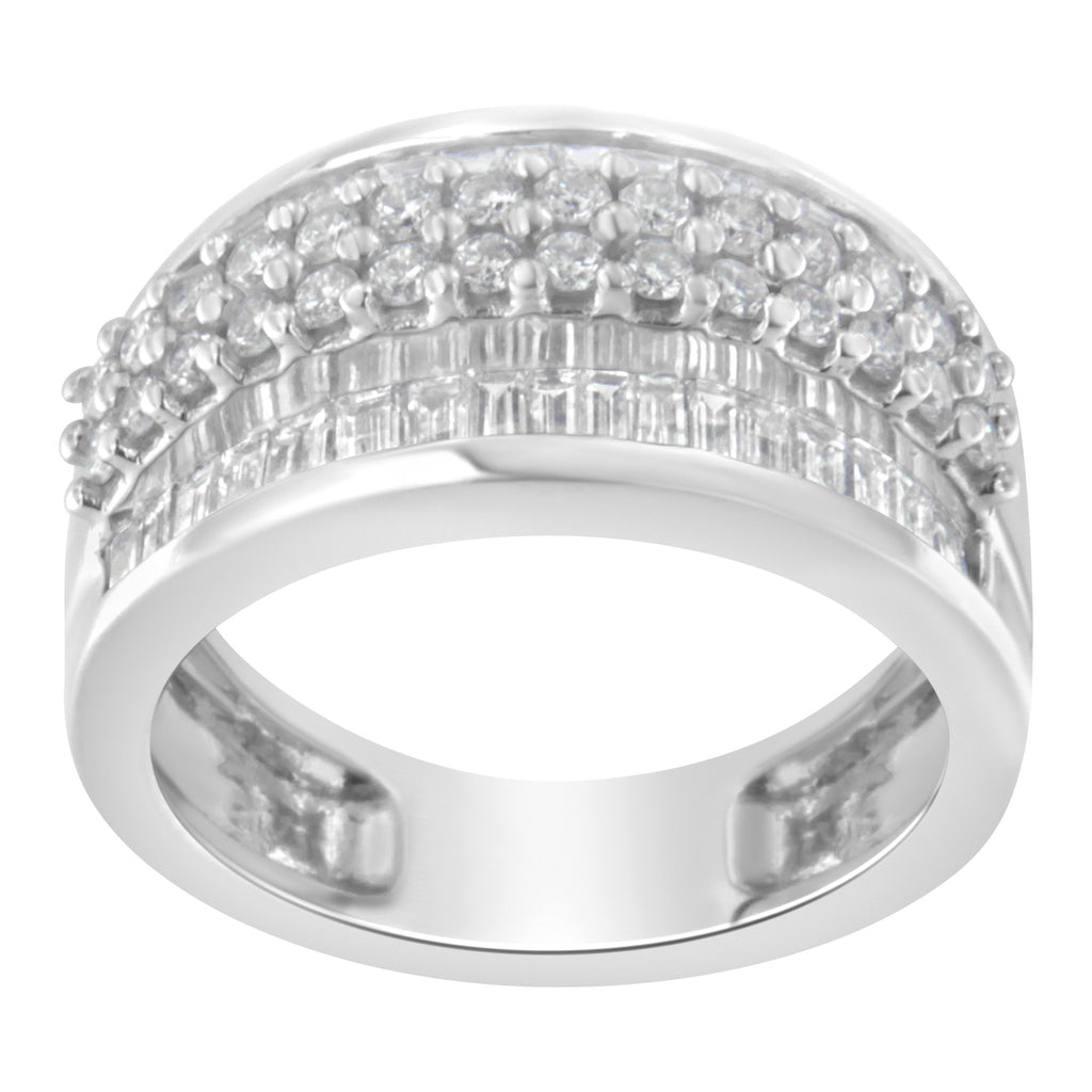 14K White Gold Round and Baguette Diamond Ring (1 1/2 Cttw, F-G Color, SI1-SI2 Clarity) - Size 6-3/4