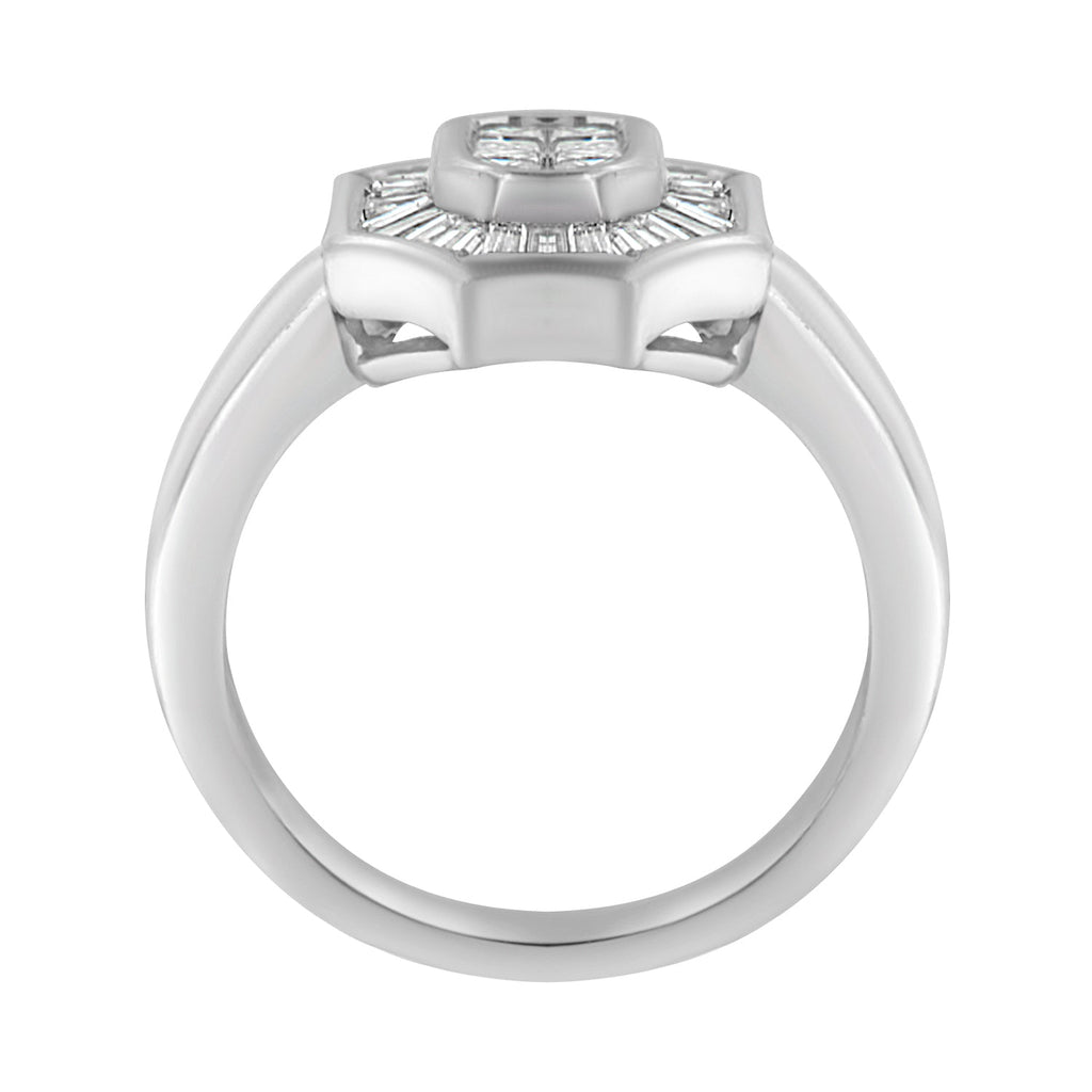 14K White Gold 1.00 Cttw Baguette and Princess-Cut Diamond Cocktail Art Deco Style Ring (H-I Color, SI1-SI2 Clarity) - Size 7