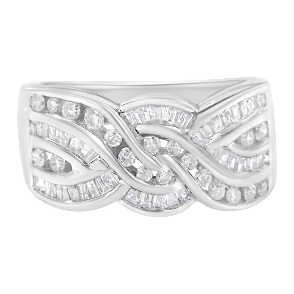 10K White Gold Diamond Bypass Ring (1 Cttw, H-I Color, I1-I2 Clarity) - Size 6-3/4