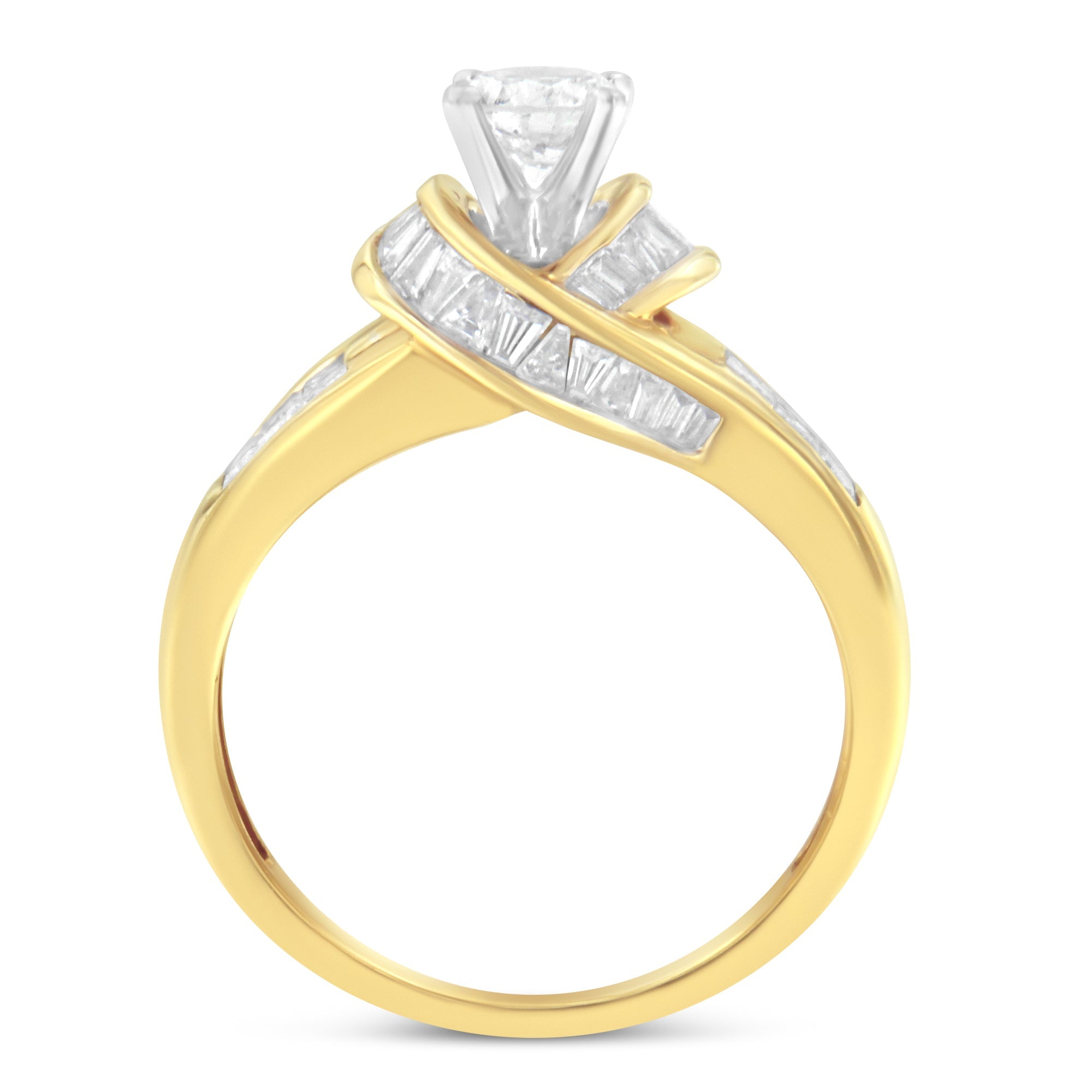 14K Two-Toned Gold Round, Baguette and Princess Cut Diamond Ring (1 1/8 Cttw, H-I Color, SI2-I1 Clarity) - Size 6