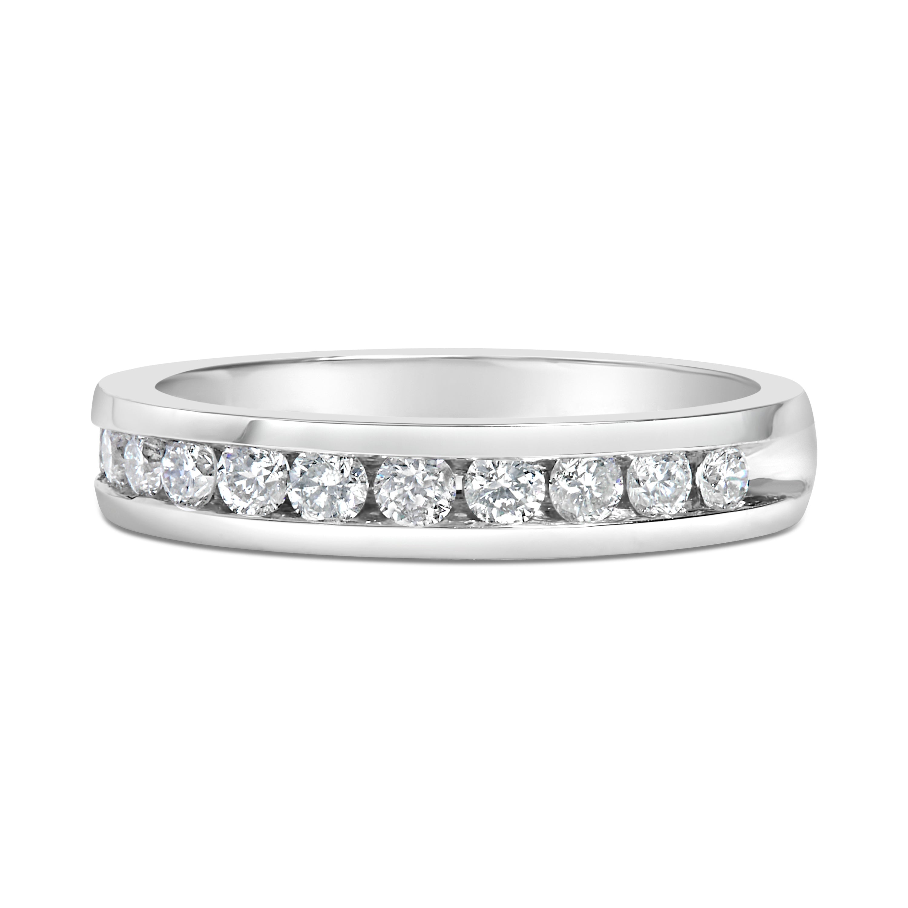 IGI Certified 1/2 Cttw Round Brilliant Cut Diamond 18K White Gold Channel Set Eternity Style Wedding Band Ring (H-I Color, I1-I2 Clarity) - Size 7