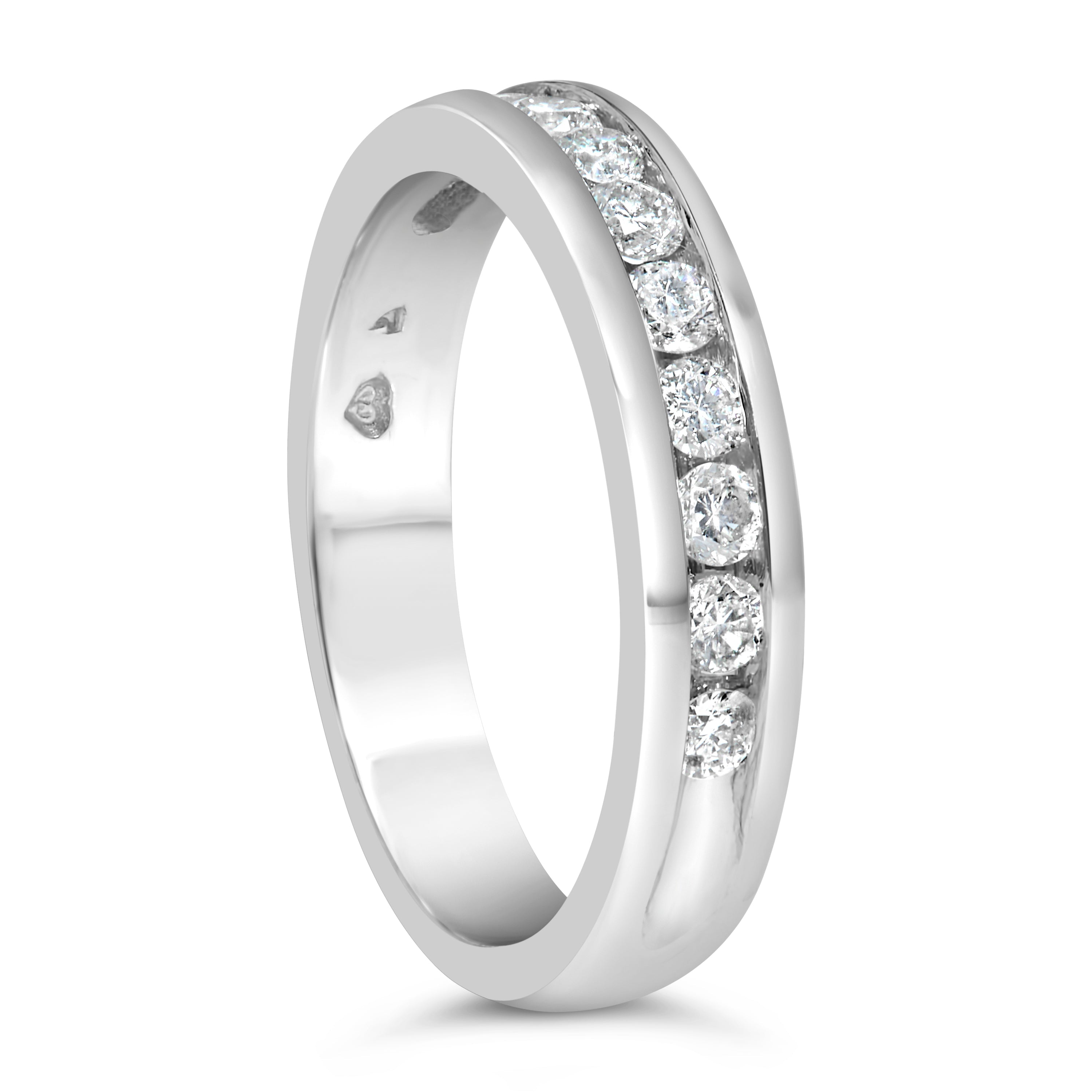 IGI Certified 1/2 Cttw Round Brilliant Cut Diamond 18K White Gold Channel Set Eternity Style Wedding Band Ring (H-I Color, I1-I2 Clarity) - Size 7