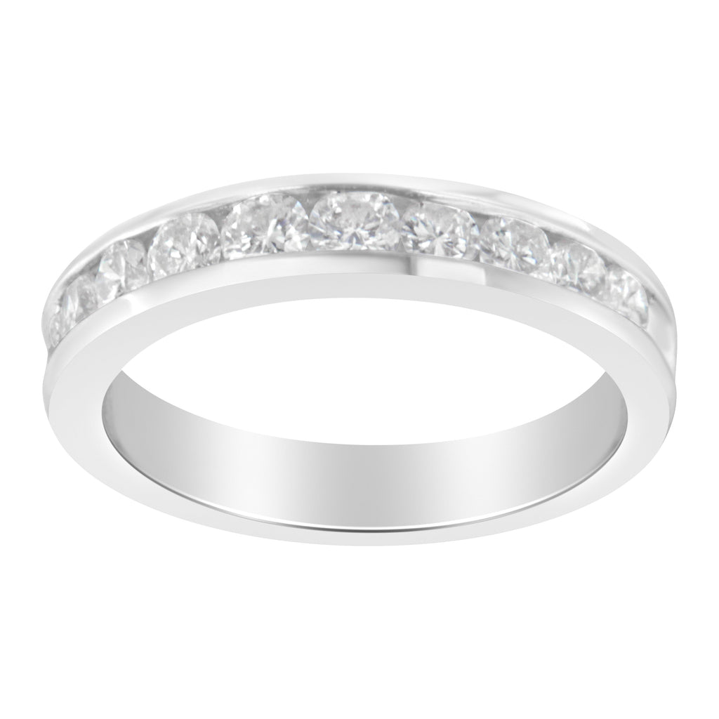 IGI Certified 1.0 Cttw Diamond 18K White Gold Channel-Set Half-Eternity Band Wedding Ring (E-F Color, I1-I2 Clarity) - Size 5-1/2