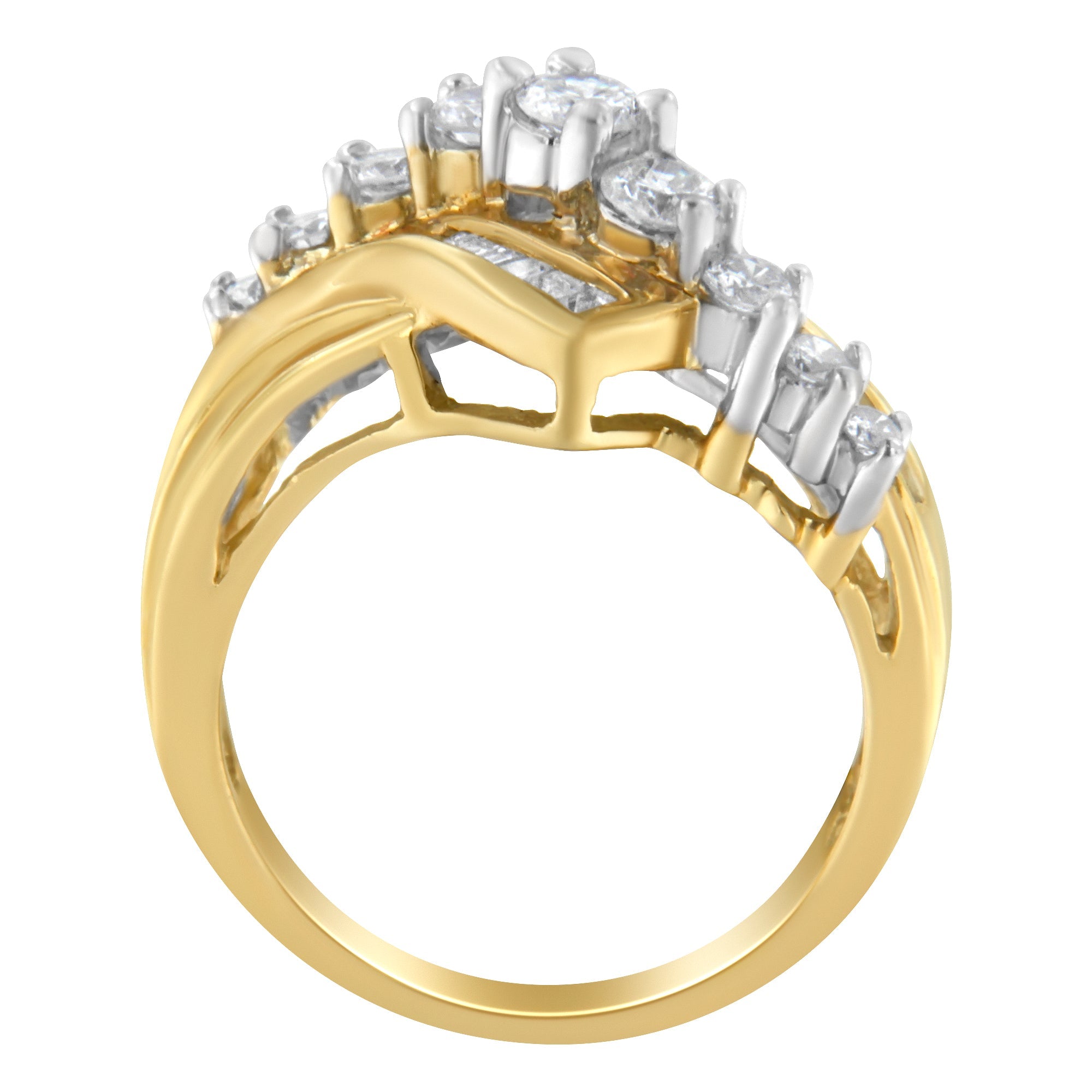 10K Two-Toned Diamond Bypass Ring (1 Cttw, H-I Color, SI2-I1 Clarity) - Size 6-1/2