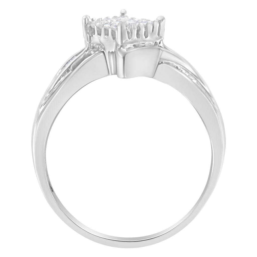 10K White Gold 1/3 Cttw Princess and Baguette Cut Diamond Bypass Style Cocktail Ring (I-J Color, I1-I2 Clarity) - Size 4