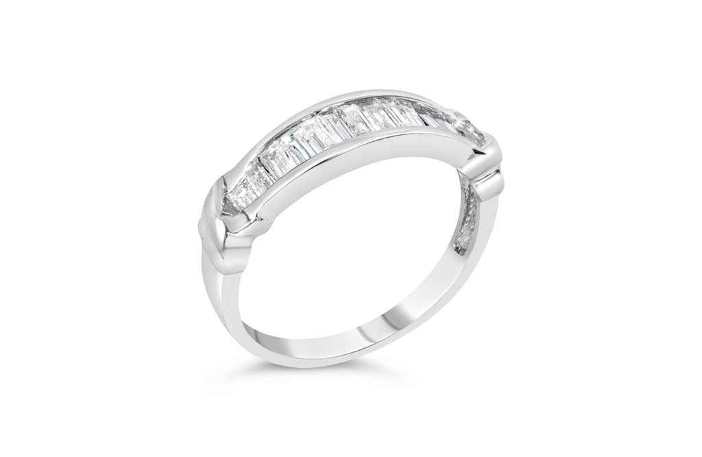 .925 Sterling Silver 1/2 Cttw Baguette Cut Diamond Channel Set X-Station Wedding Ring (H-I Color, I1-I2 Clarity) - Size 6-1/2