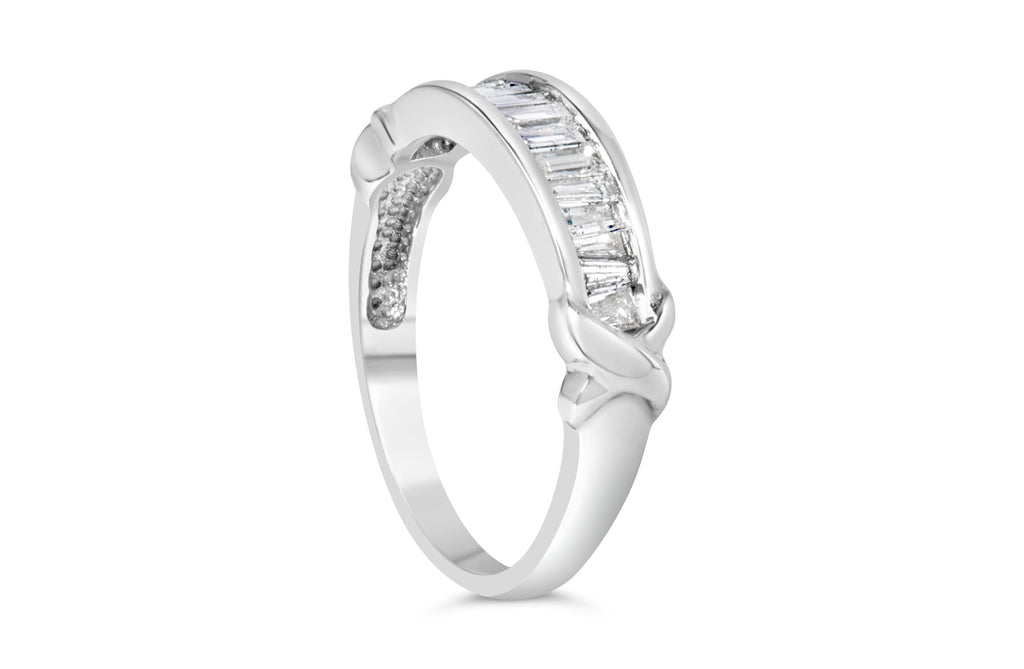 .925 Sterling Silver 1/2 Cttw Baguette Cut Diamond Channel Set X-Station Wedding Ring (H-I Color, I1-I2 Clarity) - Size 6-1/2