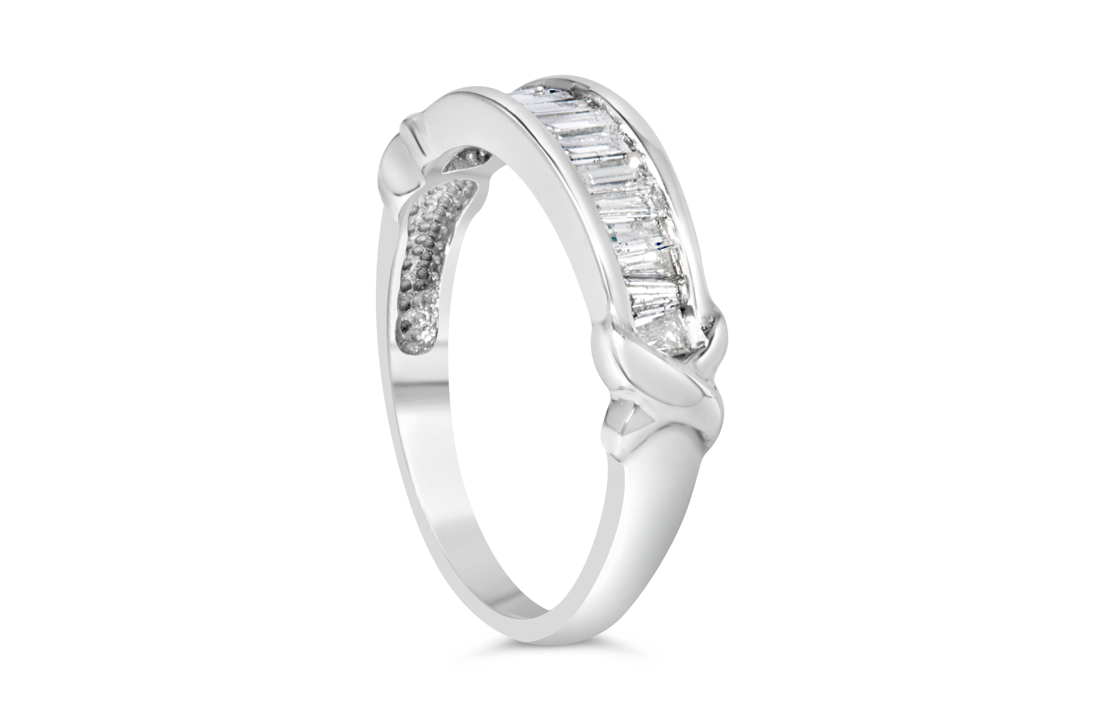 .925 Sterling Silver 1/2 Cttw Baguette Cut Diamond Channel Set X-Station Wedding Ring (H-I Color, I1-I2 Clarity) - Size 6-1/2