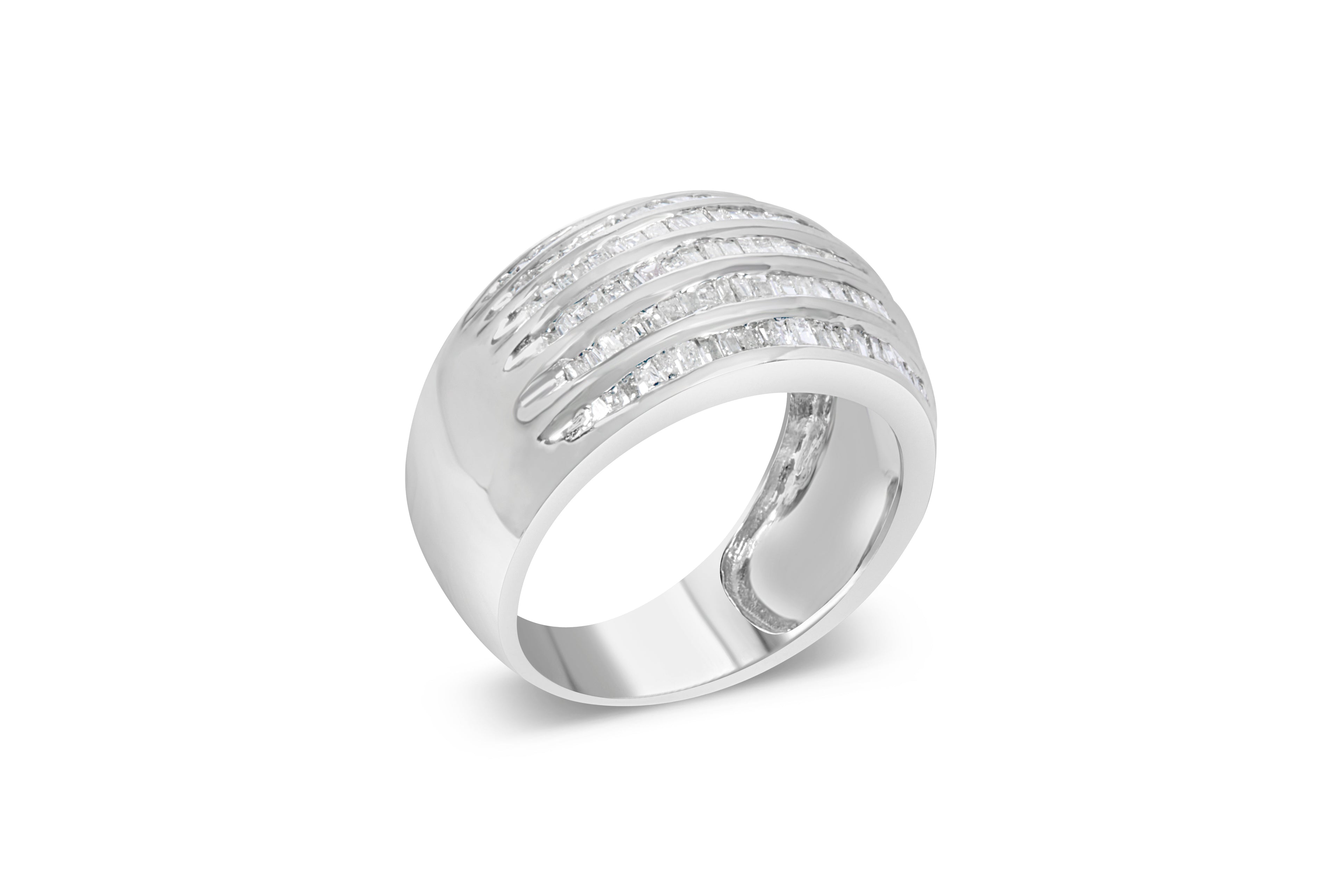 .925 Sterling Silver 1.0 Cttw Baguette-Cut Diamond 6-Row Channel Set Domed Tapered Cocktail Fashion Ring (H-I Color, I2-I3 Clarity) - Size 6-1/2