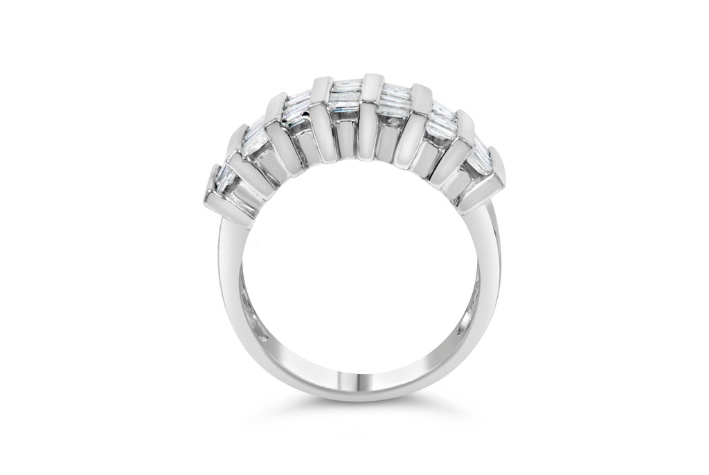.925 Sterling Silver 1.0 Cttw Baguette Cut Diamond Vertical Channel Fluted Multi-Row Unisex Fashion Wedding Ring (H-I Color, I1-I2 Clarity) - Size 6-3/4