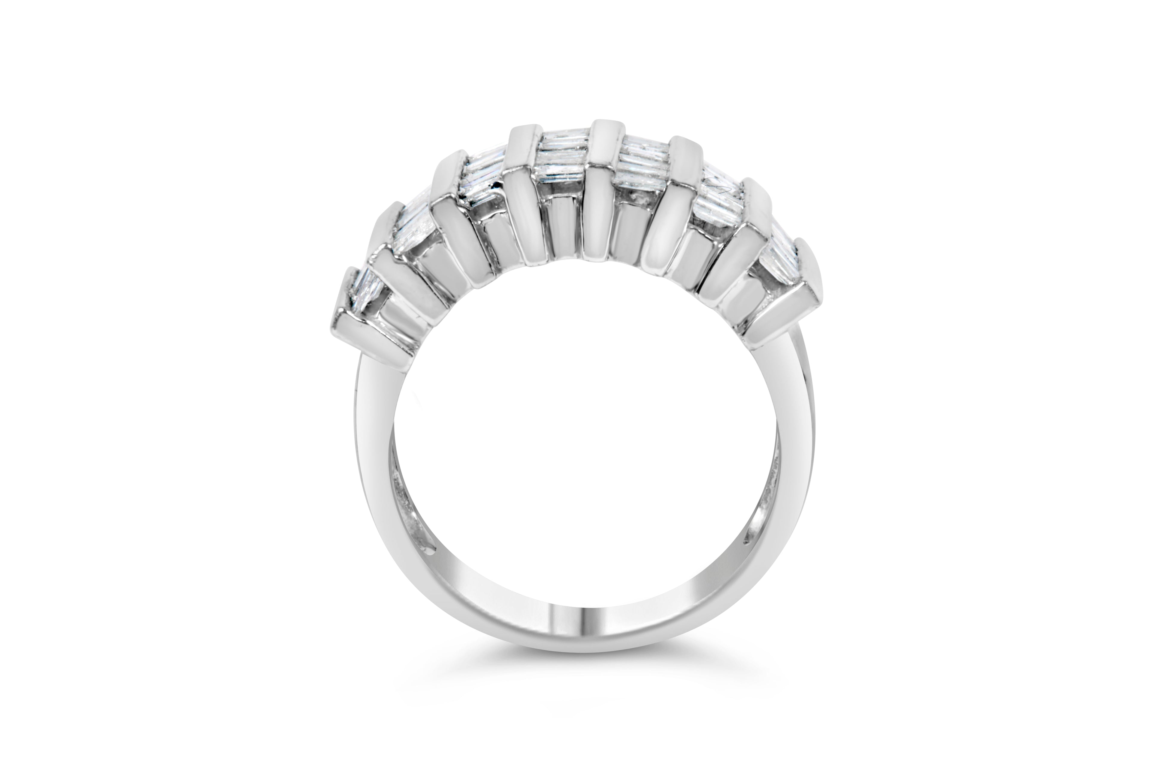 .925 Sterling Silver 1.0 Cttw Baguette Cut Diamond Vertical Channel Fluted Multi-Row Unisex Fashion Wedding Ring (H-I Color, I1-I2 Clarity) - Size 6-3/4