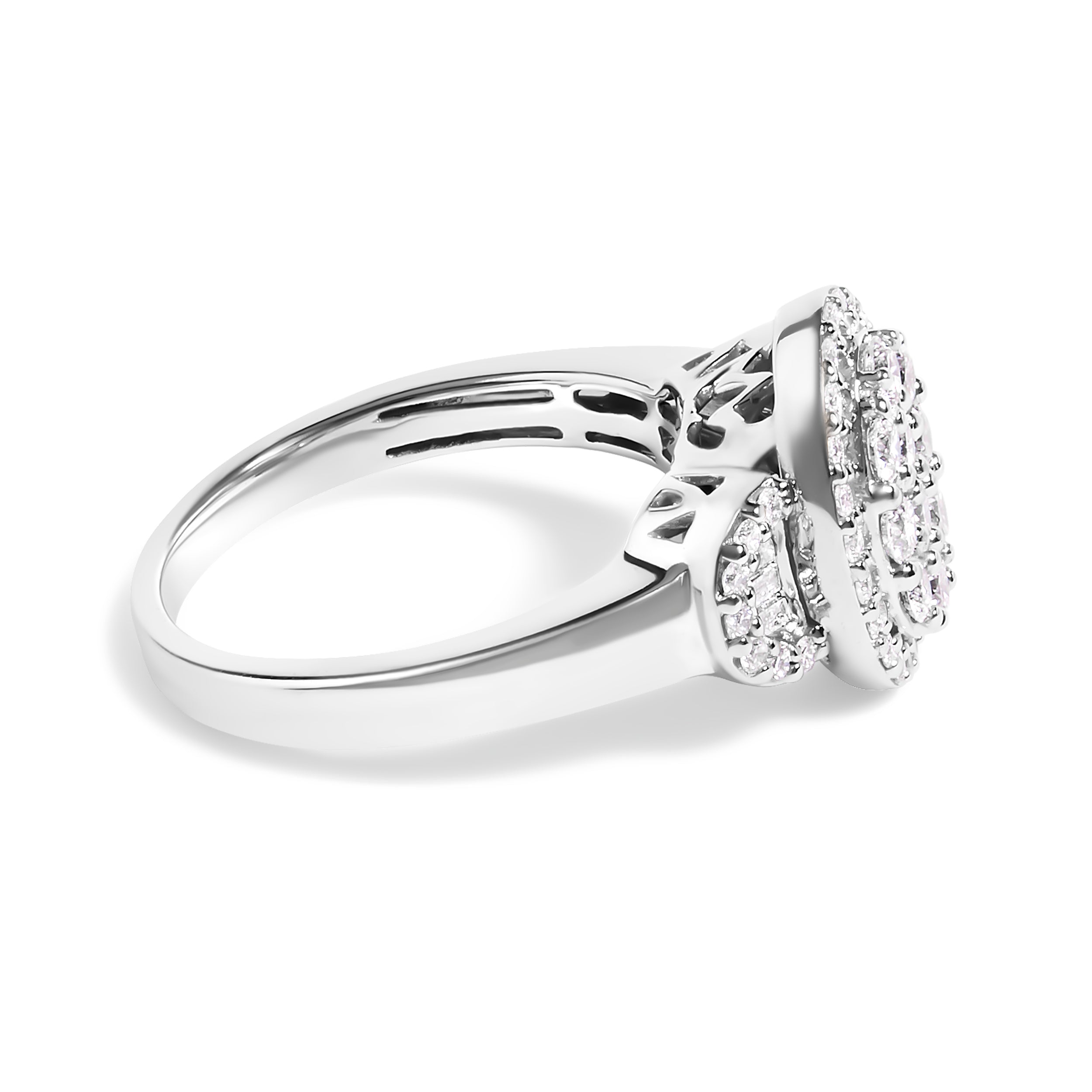 10K White Gold 1.0 Cttw Diamond Oval Cluster with Halo Vintage-Inspired Art Deco 3 Stone Style Statement Ring (G-H Color, SI1-SI2 Clarity) - Size 7