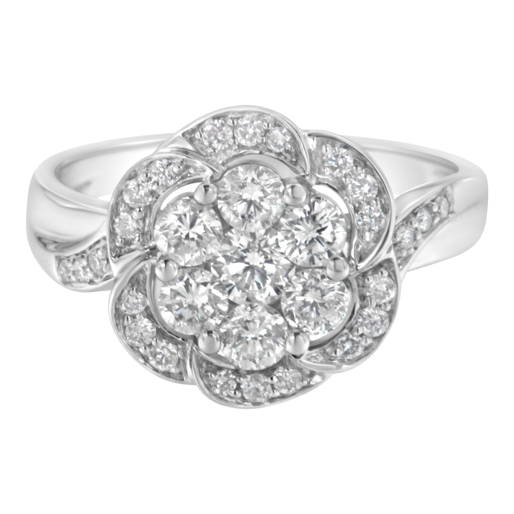 14K White Gold Floral Cluster Diamond Ring (1.0 Cttw, H-I Color, SI2-I1 Clarity) - Size 6
