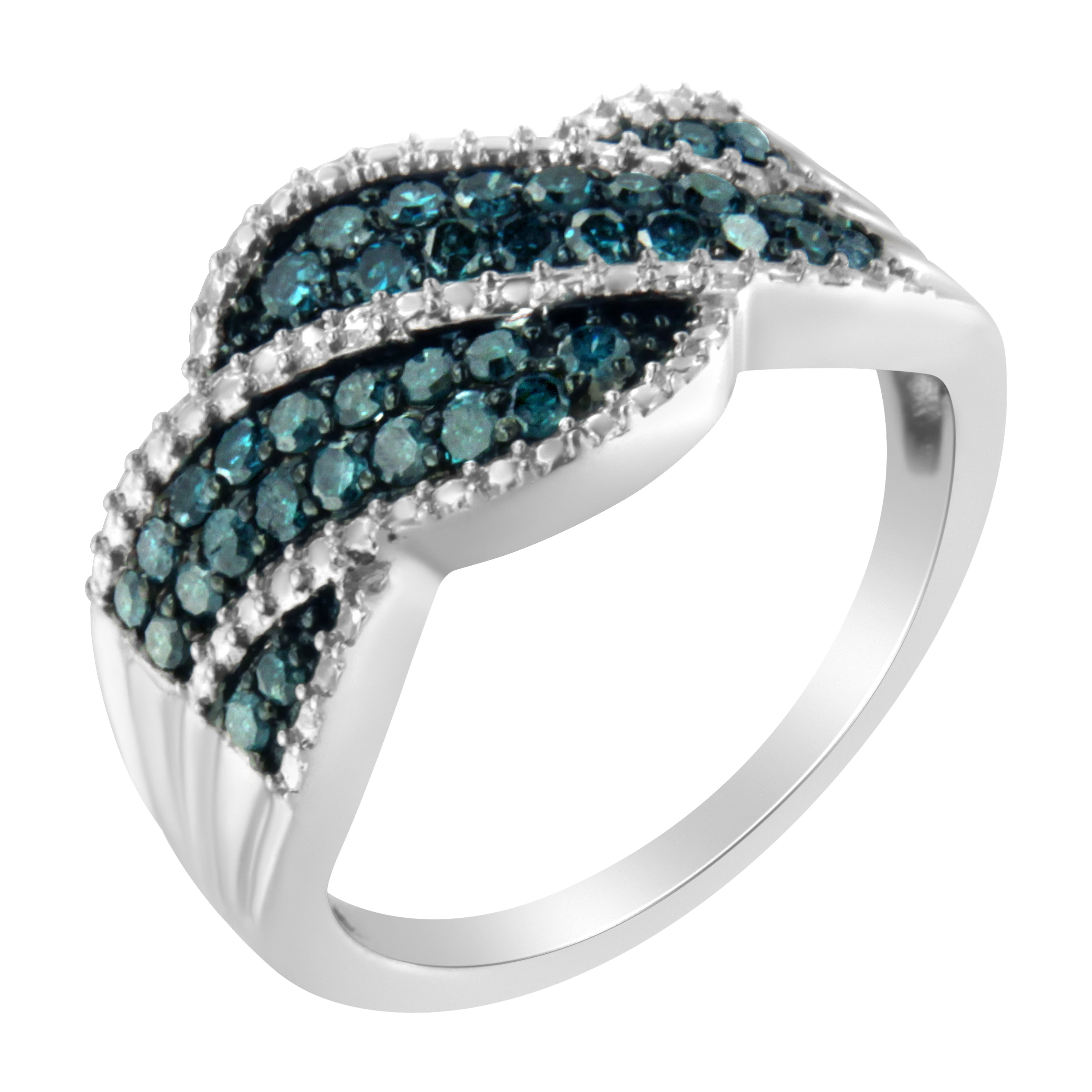 .925 Sterling Silver Treated Blue Color Diamond cocktail Ring (1/2 Cttw, Treated Blue Color, I2-I3 Clarity) - Size 6-3/4
