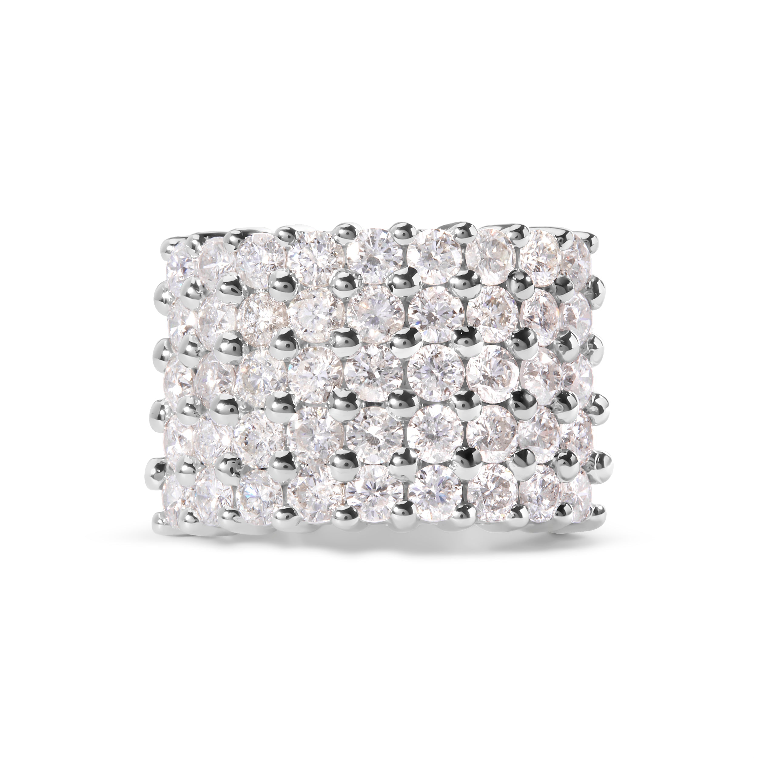 14k White Gold 4.0 Cttw Diamond 5 Row Ring Band (I-J Color, I1-I2 Clarity) - Ring Size 7