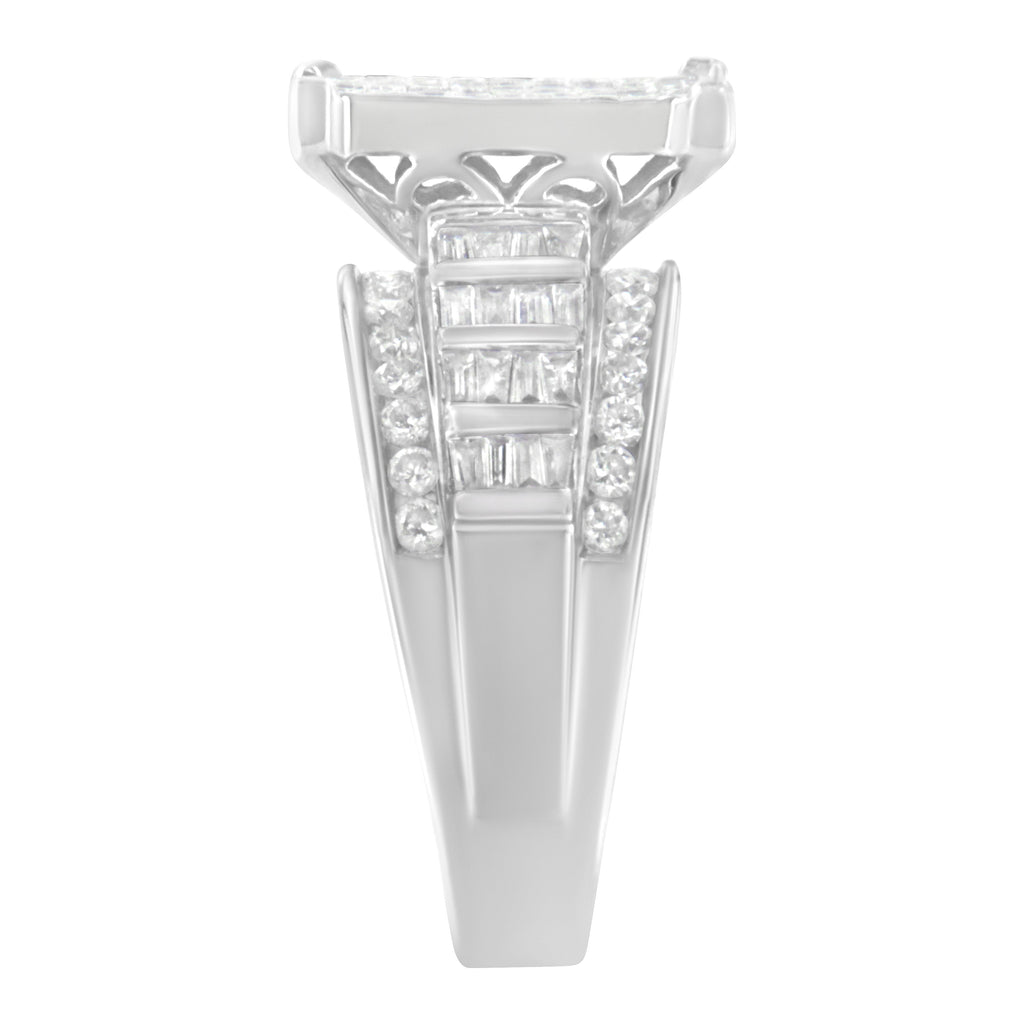 14K White Gold 2.0 Cttw Mixed-Cut Diamond Rectangle Invisible-Set Composite Cluster Ring with Bar- and Channel-Set Band (H-I Color, SI2-I1 Clarity) - Size 5