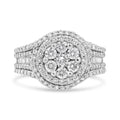 14K White Gold 1 1/2 Cttw Diamond Floral Cluster and Studded Shank Halo Ring (H-I Color, SI2-I1 Clarity) - Ring Size 7