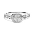 .925 Sterling Silver 1/4 Cttw Princess-cut Diamond Composite Ring with Beaded Halo (H-I Color, SI1-SI2 Clarity) - Size 7