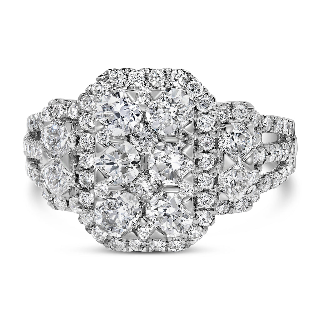 14K White Gold 2 1/4 Cttw Diamond Cocktail Cluster Ring (G-H Color, SI2-I1 Clarity) - Size 7