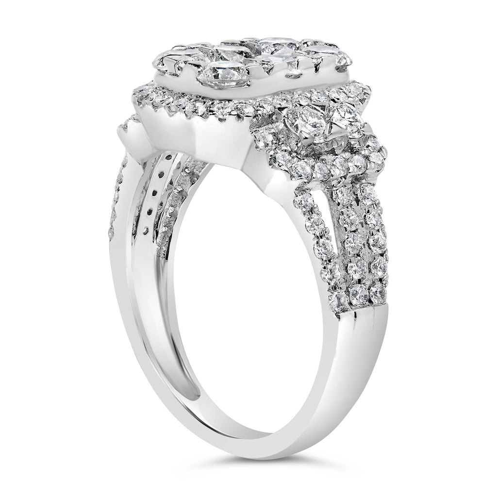 14K White Gold 2 1/4 Cttw Diamond Cocktail Cluster Ring (G-H Color, SI2-I1 Clarity) - Size 7