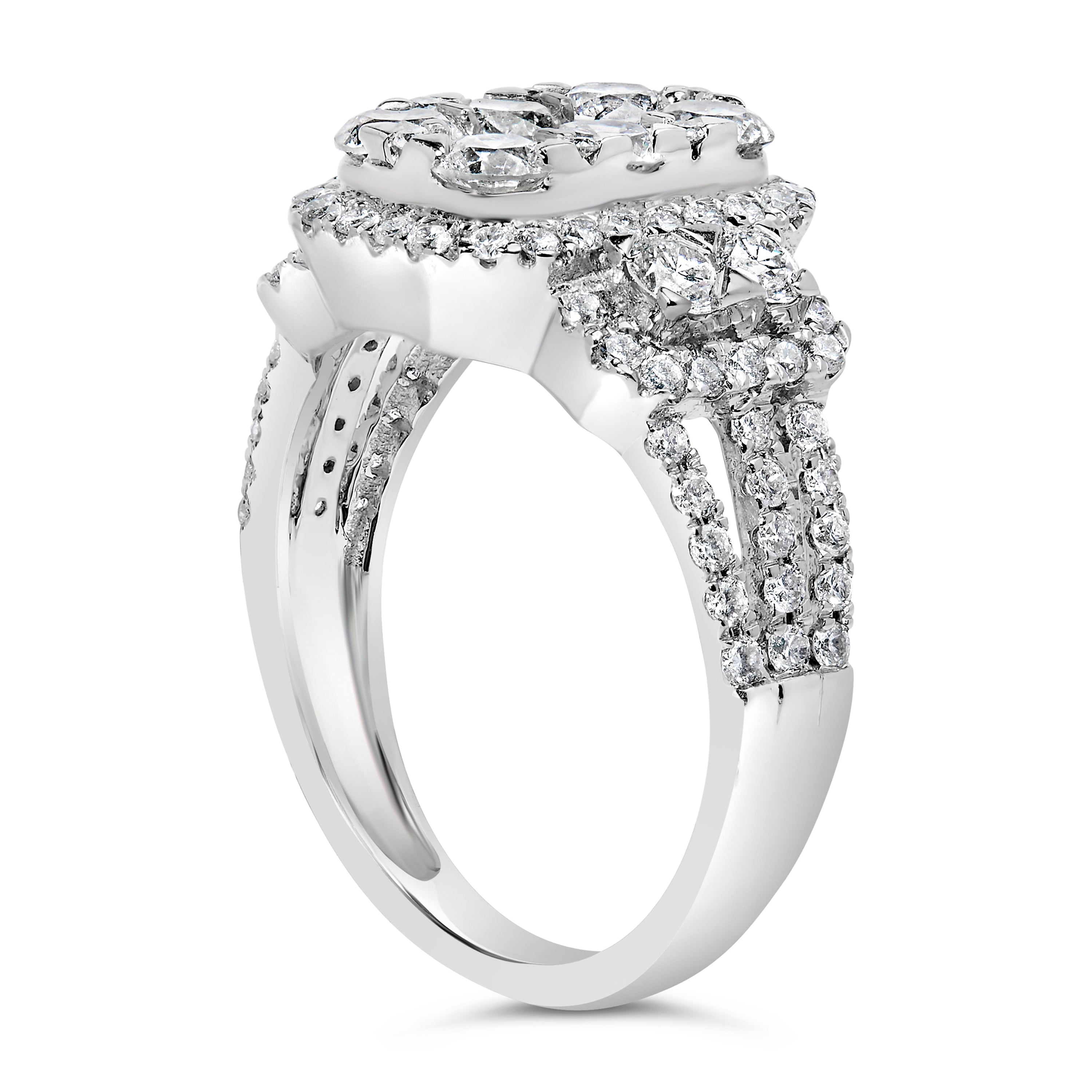 14K White Gold 2 1/4 Cttw Diamond Cocktail Cluster Ring (G-H Color, SI2-I1 Clarity) - Size 7