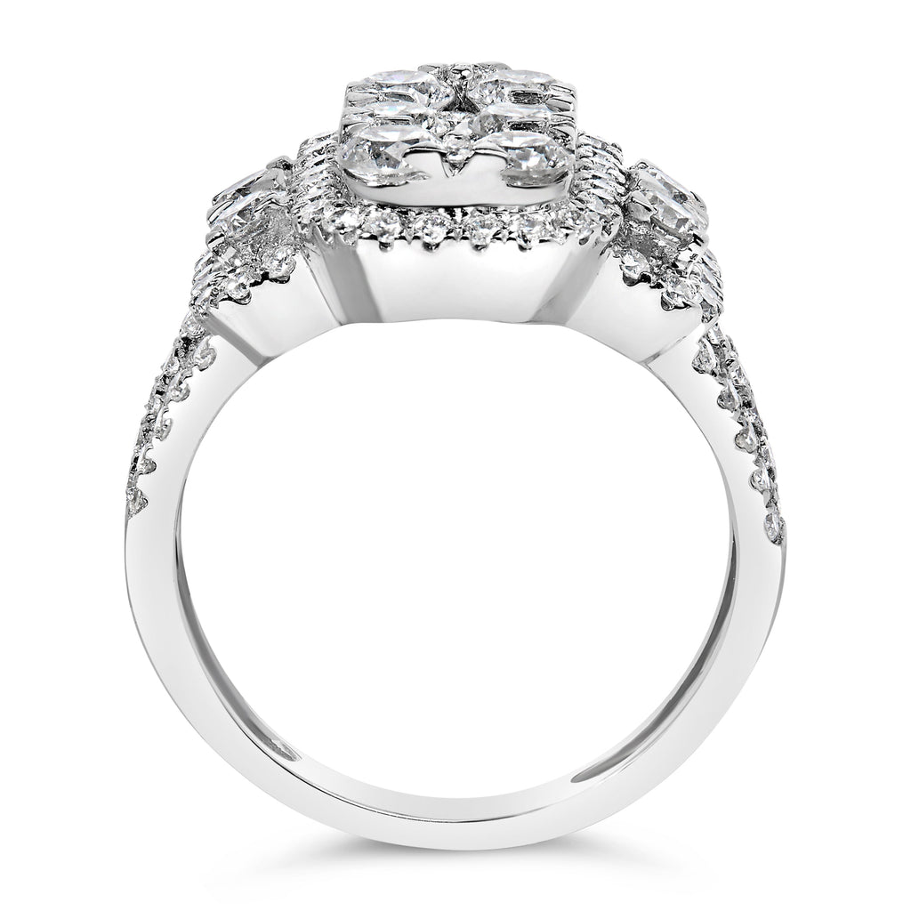 14K White Gold 2 1/4 Cttw Diamond Cocktail Cluster Ring (G-H Color, SI2-I1 Clarity) - Size 7