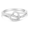 .925 Sterling Silver 1/8 Cttw Diamond Open Heart Leaf Curvy Bypass Accent Fashion or Promise Ring (I-J Color, I2-I3 Clarity) - Size 6