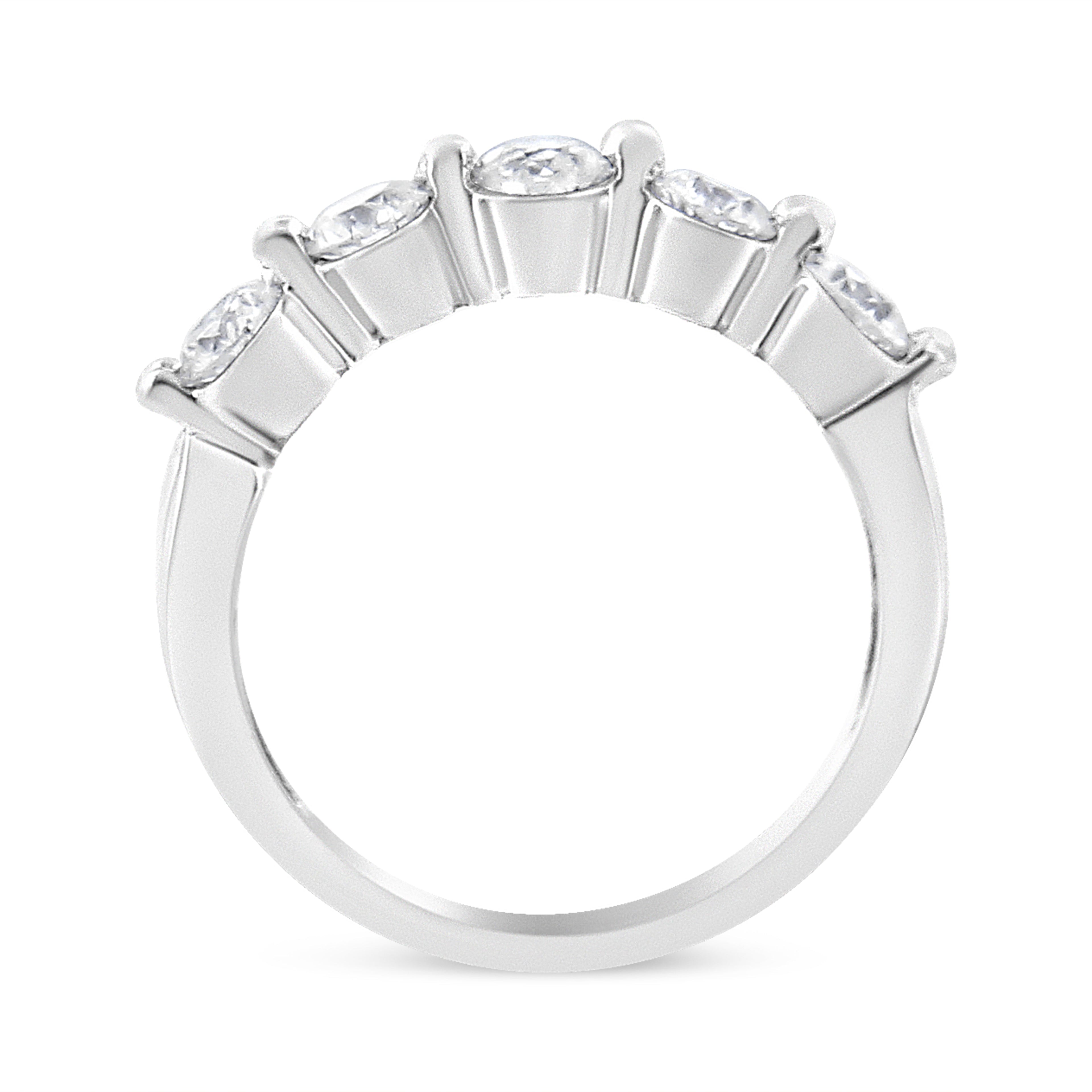 14K White Gold 1.00 Cttw Brilliant Round Cut Diamond 5-Stone Band Ring (H-I Color, SI2-I1 Clarity) - Ring Size 7