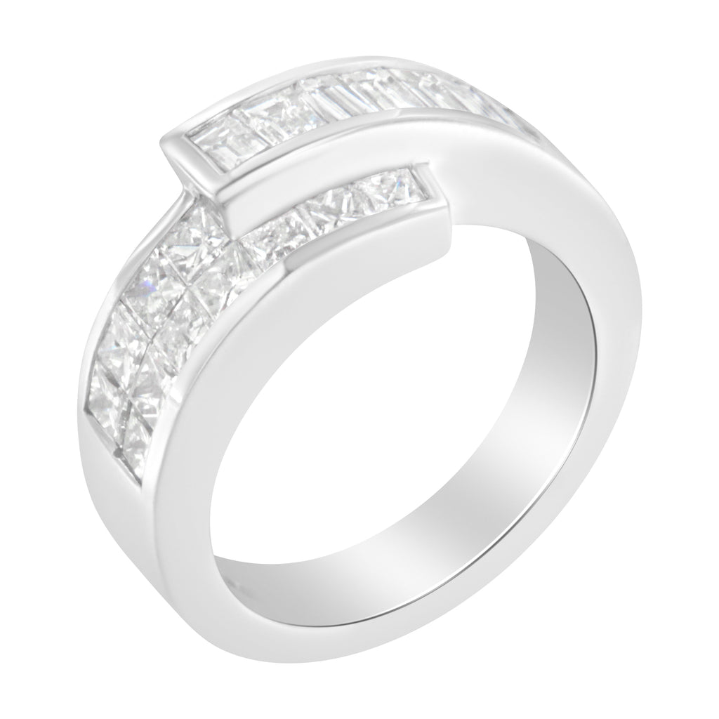 14K White Gold 2.0 Cttw Channel-Set Princess and Baguette-Cut Diamond Bypass Ring Band (G-H Color, SI1-SI2 Clarity) - Ring Size 6.5