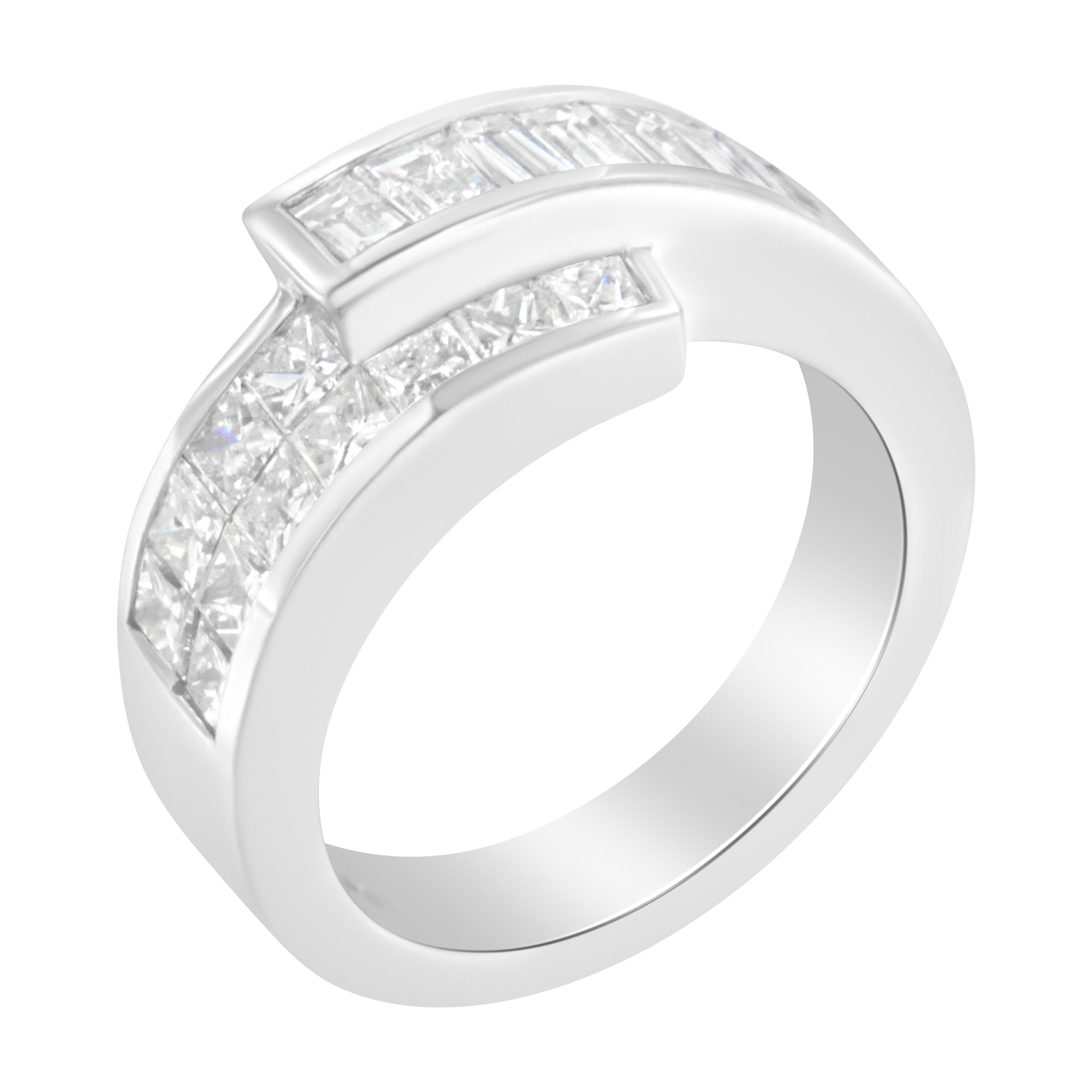 14K White Gold 2.0 Cttw Channel-Set Princess and Baguette-Cut Diamond Bypass Ring Band (G-H Color, SI1-SI2 Clarity) - Ring Size 6.5