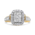 14K Yellow and White Gold 1.00 Cttw Princess and Round Cut Emerald Shaped Halo Diamond Cluster Ring (SI1-SI2 Clarity, H-I Color) - Size 7