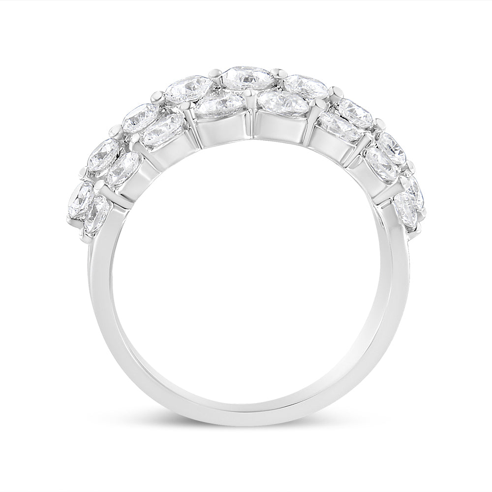 10K White Gold 2 1/2 Cttw Round Natural Diamond 3 Row Band Ring (I-J Color, I1-I2 Clarity) - Ring Size 7